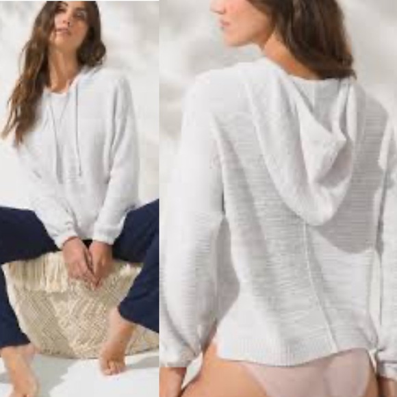 Soma SomaWKND Marshmallow Knit Hoodie Light Gray Fluffy Soft Cardigan Sweater XL - Picture 1 of 9